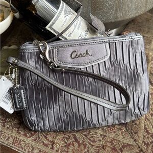 Authentic Coach 1941  Metallic leather/Satin zip top Wristlet Clutch